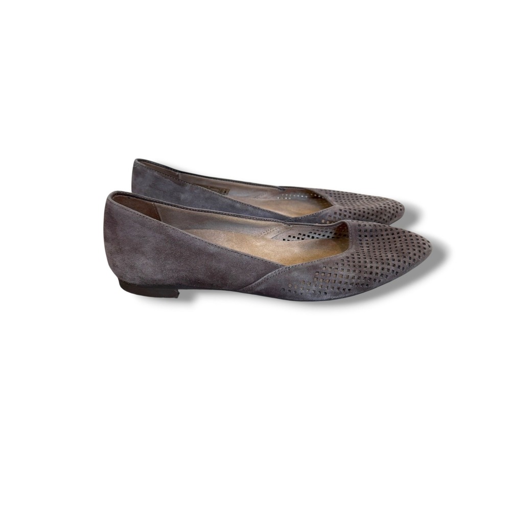 Vionic Posey Flats Womens 8 Taupe Suede Perforated Pointed Toe Arch Support